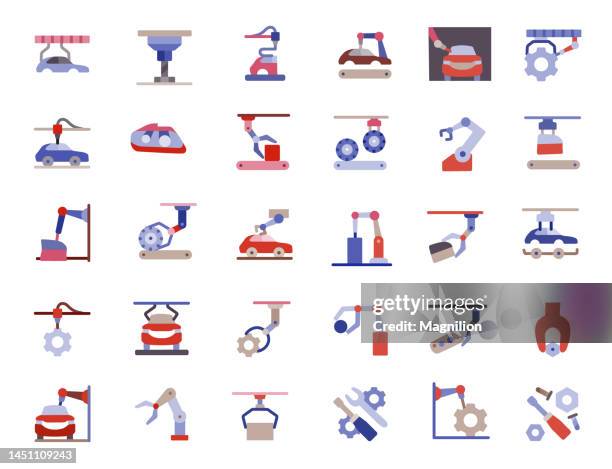 stockillustraties, clipart, cartoons en iconen met car factory flat icons set - chassis