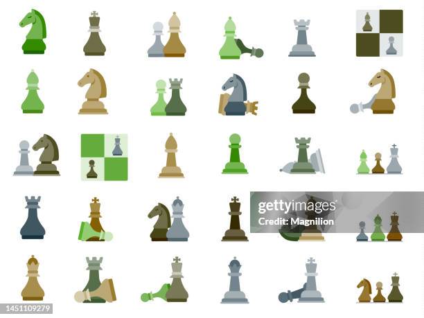 chess flat icons set - bishop chess piece stock illustrations