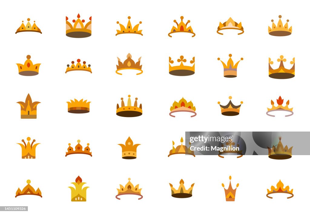 Crowns and Tiaras Flat Icons Set