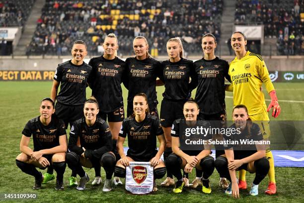 The Arsenal team pose for a picture ahead of the UEFA Women's Champions League group C match between FC Zürich and Arsenal at WeFox Arena on December...