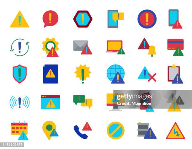danger and warning flat icons set - construction mistake stock illustrations
