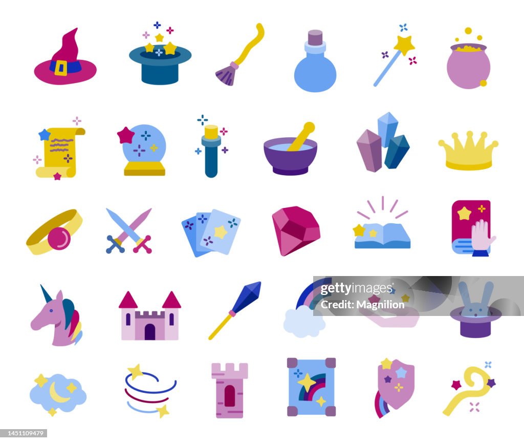 Fantasy World Flat Icons Set