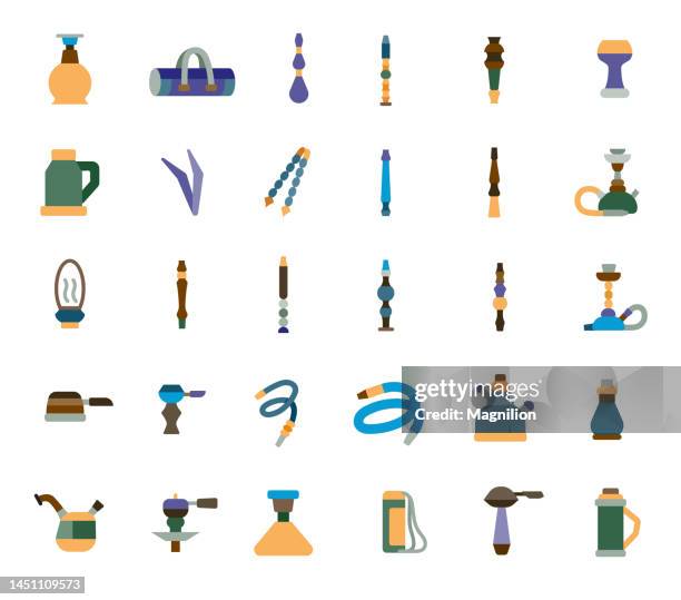 hookah, shisha flat icons set - hookah stock illustrations