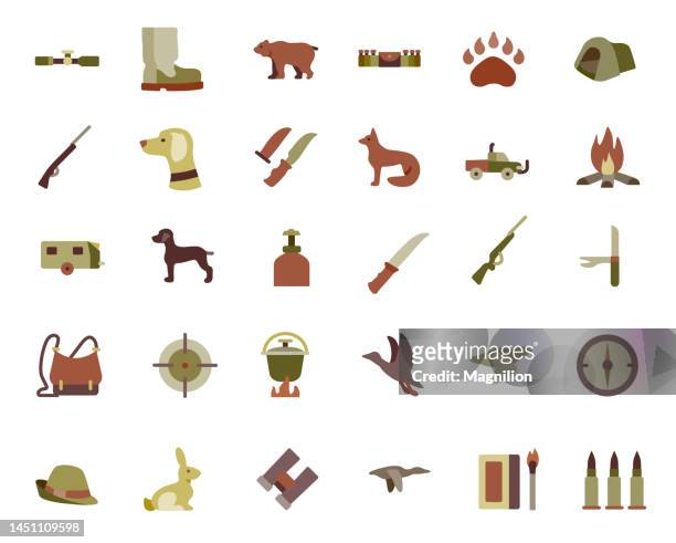 ilustrações, clipart, desenhos animados e ícones de caçando conjuntos de ícones planos - dog bone