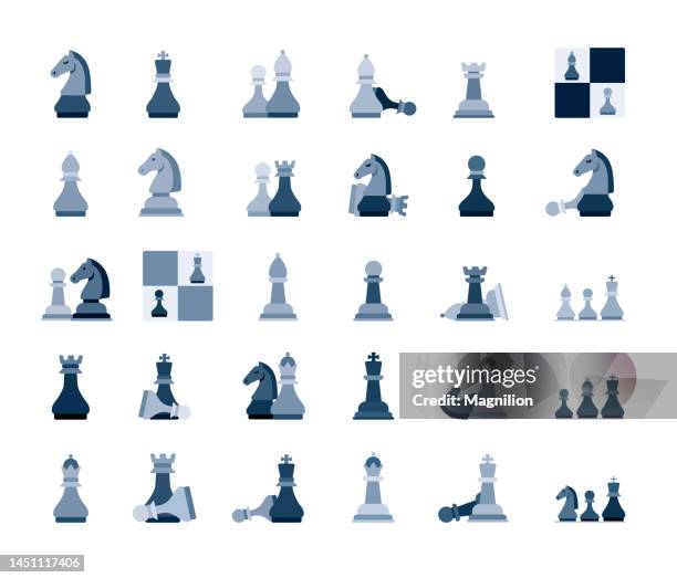 chess flat icons set - chess pieces stock illustrations