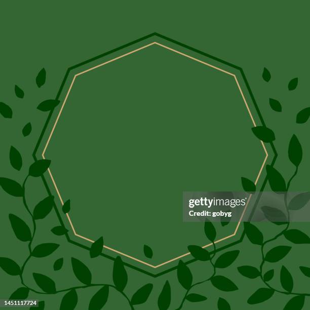 octagonal blank floral frame template with leaves - octagon stock illustrations