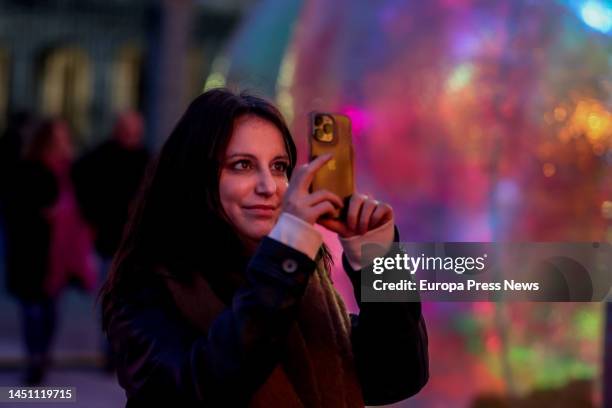 The delegate of Culture, Tourism and Sport, Andrea Levy, during the inauguration of the light and sound installation Evanescent, in the Plaza de la...