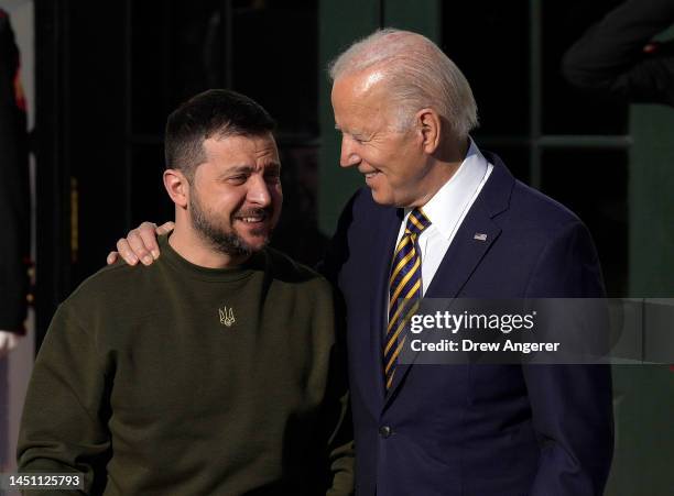 President Joe Biden welcomes President of Ukraine Volodymyr Zelensky to the White House on December 21, 2022 in Washington, DC. Zelensky is meeting...