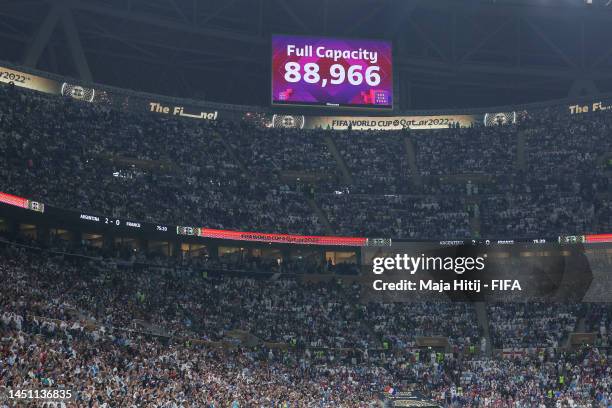 The LED board shows the match attendance during the FIFA World Cup Qatar 2022 Final match between Argentina and France at Lusail Stadium on December...