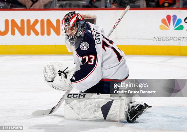Jet Greaves of the Columbus Blue Jackets skates in warm-ups prior to the game against the Philadelphia Flyers at the Wells Fargo Center on December...