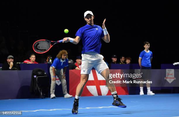 Andy Murray of Scotland in action as he takes on Jack Draper of England during day one of the Battle of the Brits at P&J Live Arena on December 21,...