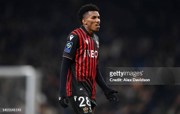 Hicham Boudaoui of Nice looks on during the Friendly match between Tottenham Hotpsur and OGC Nice at Tottenham Hotspur Stadium on December 21, 2022...