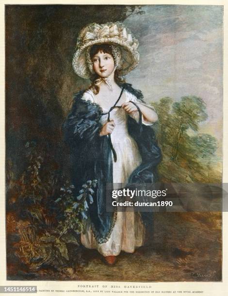 portrait of miss elizabeth haverfield after painting by thomas gainsborough, 18th century art - thomas gainsborough stock illustrations