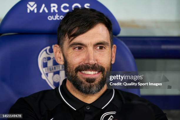 Eder Sarabia, Manager of FC Andorra looks on prior to the Copa del Rey second round match between Levante UD and FC Andorra at Ciutat de Valencia on...