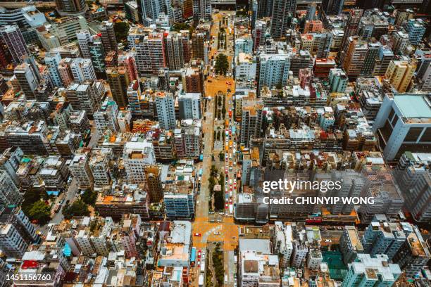 perspectiva aérea, hong kong, china - mong kok fotografías e imágenes de stock