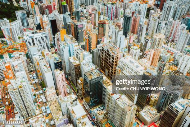 aerial perspective, hong kong, china - office building exterior small stock pictures, royalty-free photos & images