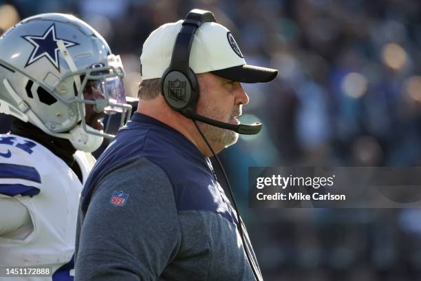 Head coach Mike McCarthy of the Dallas Cowboys against the Jacksonville Jaguars during the game at TIAA BANK Stadium on December 18, 2022 in...