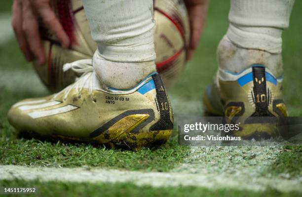 The boots of Lionel Messi of Argentina during the FIFA World Cup Qatar 2022 Final match between Argentina and France at Lusail Stadium on December...