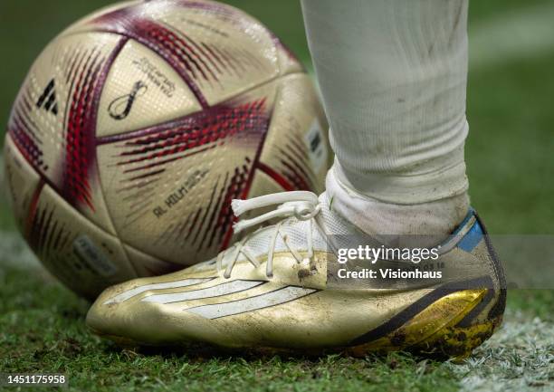 The boots of Lionel Messi of Argentina during the FIFA World Cup Qatar 2022 Final match between Argentina and France at Lusail Stadium on December...