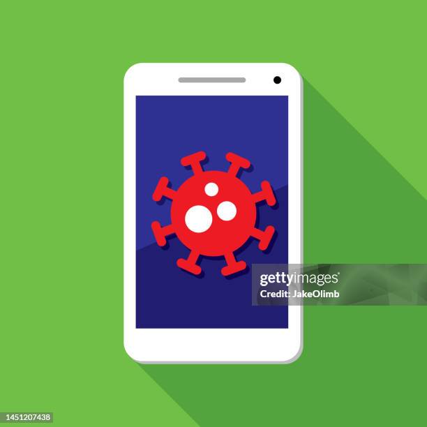 virus smartphone icon flat - corona warn app stock-grafiken, -clipart, -cartoons und -symbole