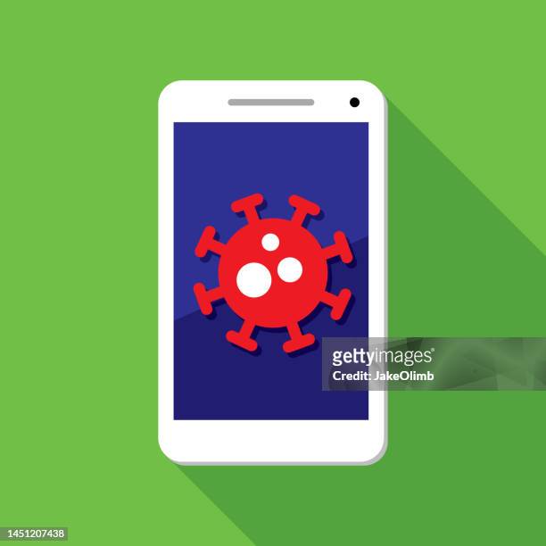 bildbanksillustrationer, clip art samt tecknat material och ikoner med virus smartphone icon flat - corona warn app