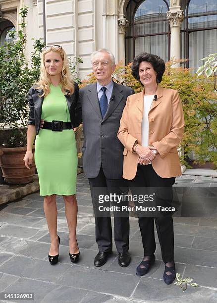 Michelle Hunziker, Giovanni Bazoli and President of FAI Ilaria Borletti Buitoni attend the "I Luoghi del Cuore" press conference on May 23, 2012 in...