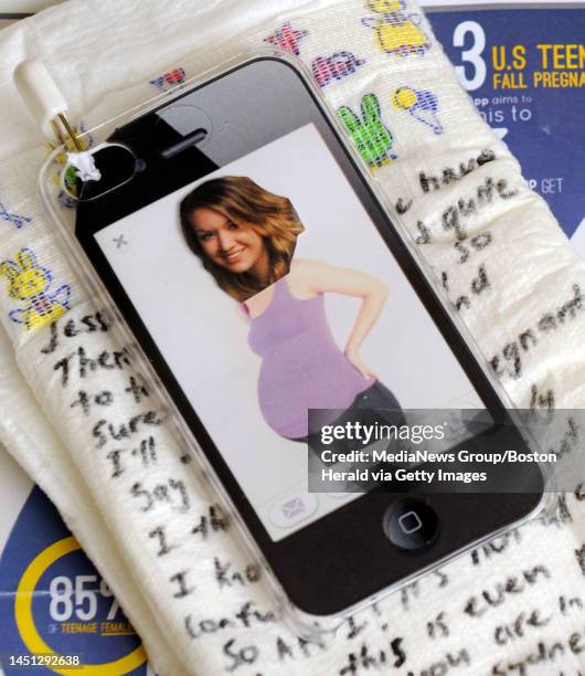 Knocked App press kit that was delivered to Boston Herald writer Jessica Van Sack complete with a mock smartphone diaper pinned to a hand written...