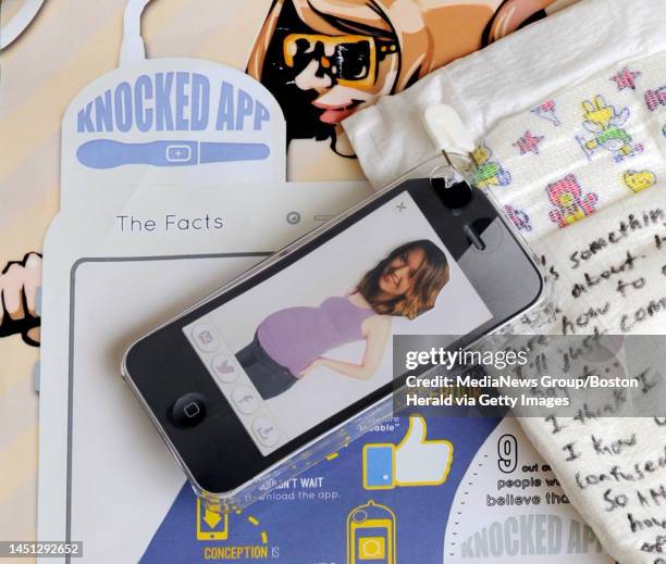 Knocked App press kit that was delivered to Boston Herald writer Jessica Van Sack complete with a mock smartphone diaper pinned to a hand written...