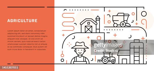 agriculture web banner template with thin line illustrations - harrow stock illustrations