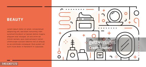 beauty web banner template with thin line illustrations - body care stock illustrations
