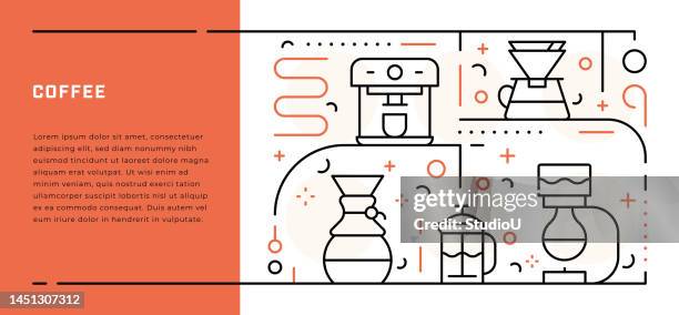 coffee web banner template with thin line illustrations - cold brew stock illustrations