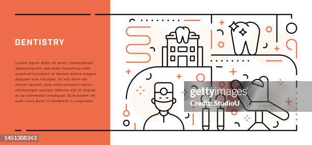 dentistry web banner template with thin line illustrations - root canal stock illustrations