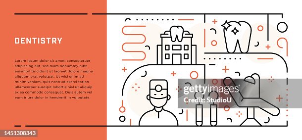 Dentistry Web banner template with thin line illustrations Dentistry Web banner template with thin line illustrations