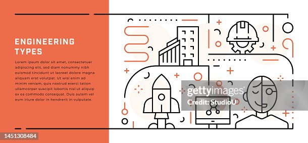 Engineering Types Web banner template with thin line illustrations Engineering Types Web banner template with thin line illustrations