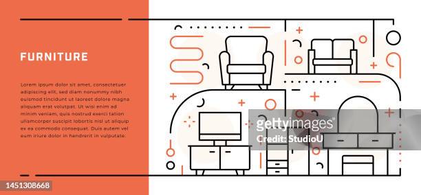 stockillustraties, clipart, cartoons en iconen met furniture web banner template with thin line illustrations - living new house
