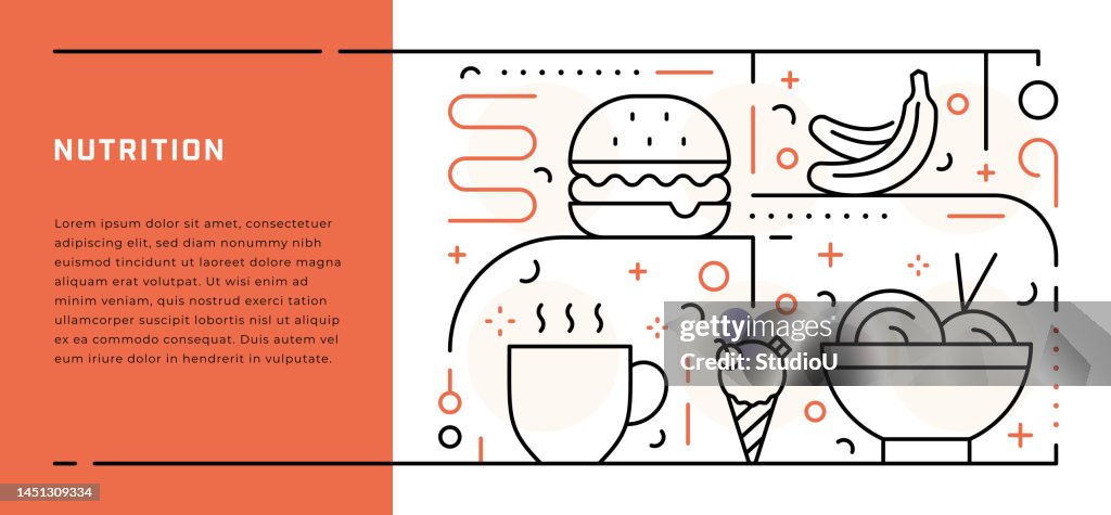 Nutrition Web banner template with thin line illustrations