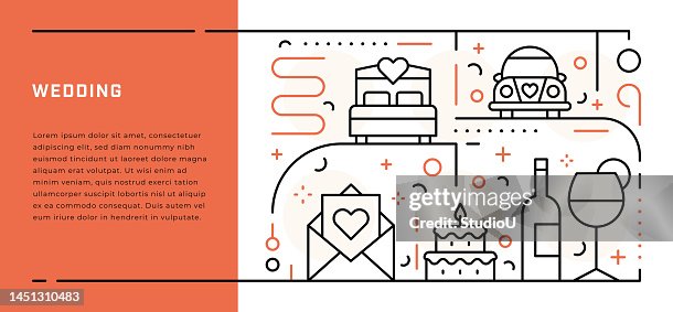 Wedding Web banner template with thin line illustrations Wedding Web banner template with thin line illustrations