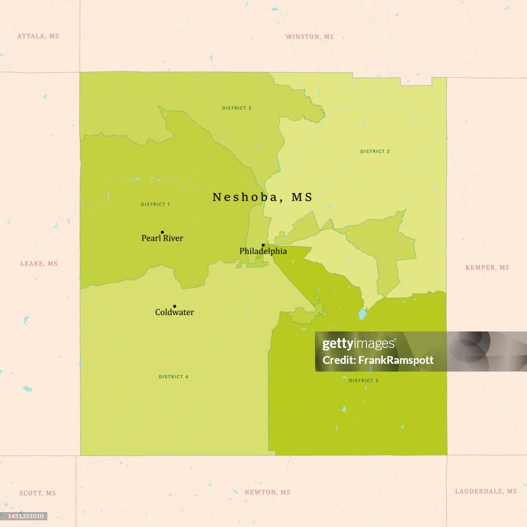 MS Neshoba County Vector Map Green