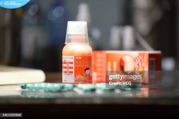 Bottle of Children's Motrin for fever treatment and pain relief is seen in an arranged photograph on December 20, 2022 in Beijing, China.