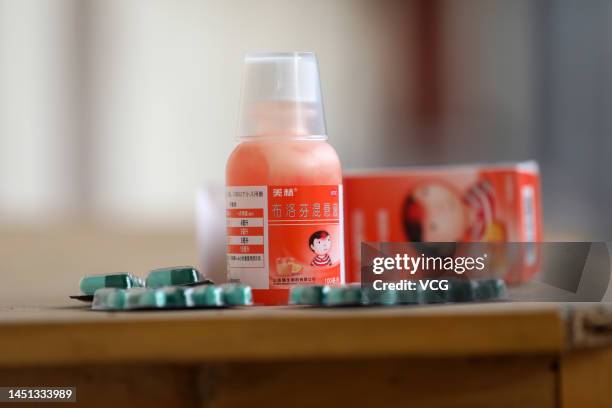 Bottle of Children's Motrin for fever treatment and pain relief is seen in an arranged photograph on December 20, 2022 in Beijing, China.