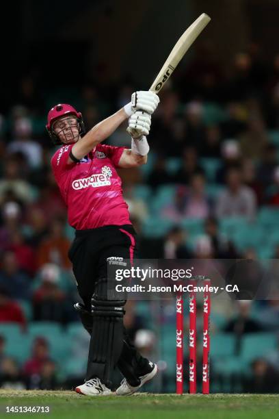 Hayden Kerr of the Sixers bats during the Men's Big Bash League match between the Sydney Sixers and the Hobart Hurricanes at Sydney Cricket Ground on...