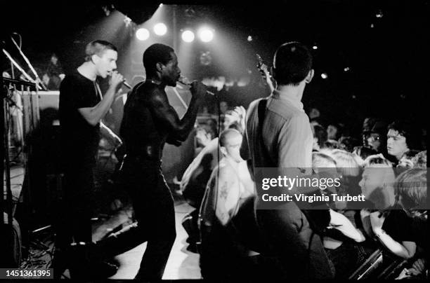 Terry Hall, Neville Staple and Horace Panter of The Specials on the first 2-Tone Tour live on stage at Tiffany's, Edinburgh, Scotland, United...