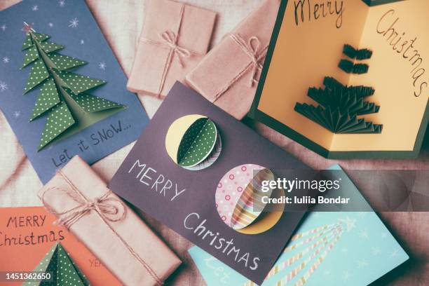 handmade christmas cards - christmas cards stock pictures, royalty-free photos & images