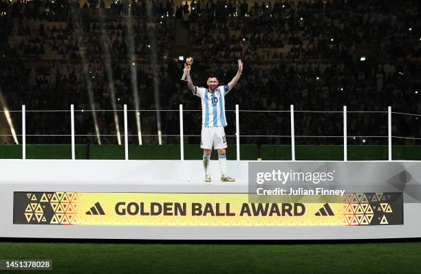 The Golden Ball Award goes to Lionel Messi of Argentina after the FIFA World Cup Qatar 2022 Final match between Argentina and France at Lusail...