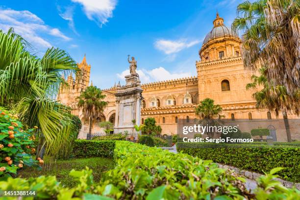 palermo cathedral in sicily italy - palermo sicily fotografías e imágenes de stock