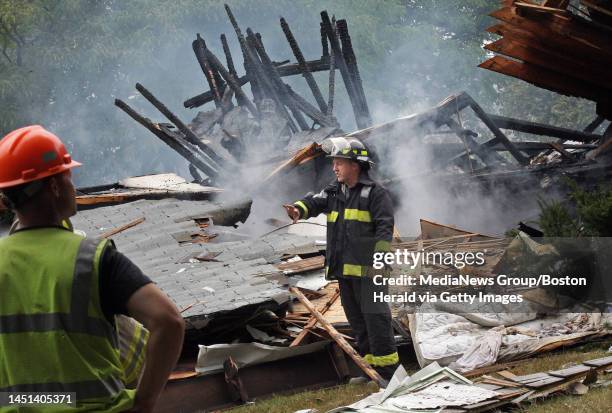 .EastonMA)Firefighters on the scene of the house explosion on Seaver St in Easton..