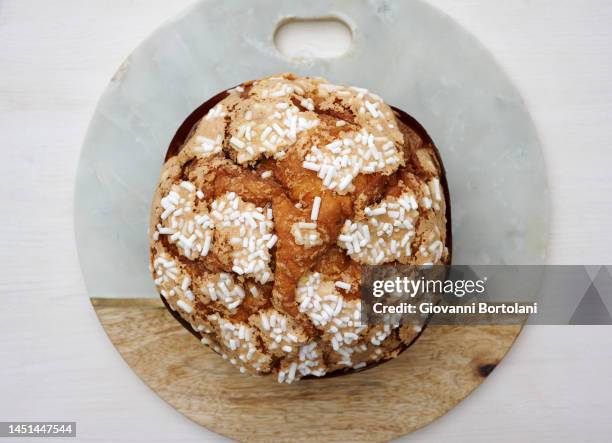 classic almond panettone with sugar - cake isolated stock pictures, royalty-free photos & images