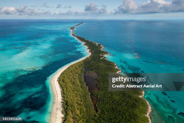 rose island on a sunny day photographed from an aerial perspective, bahamas - caribbean sea stock pictures, royalty-free photos & images