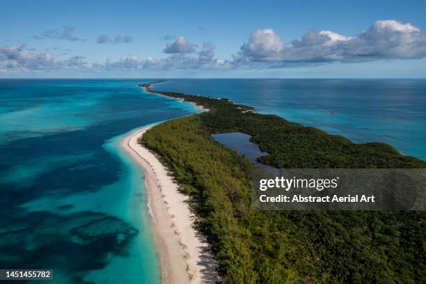 aerial image showing rose island on a sunny day, bahamas - atlantic ocean fotografías e imágenes de stock