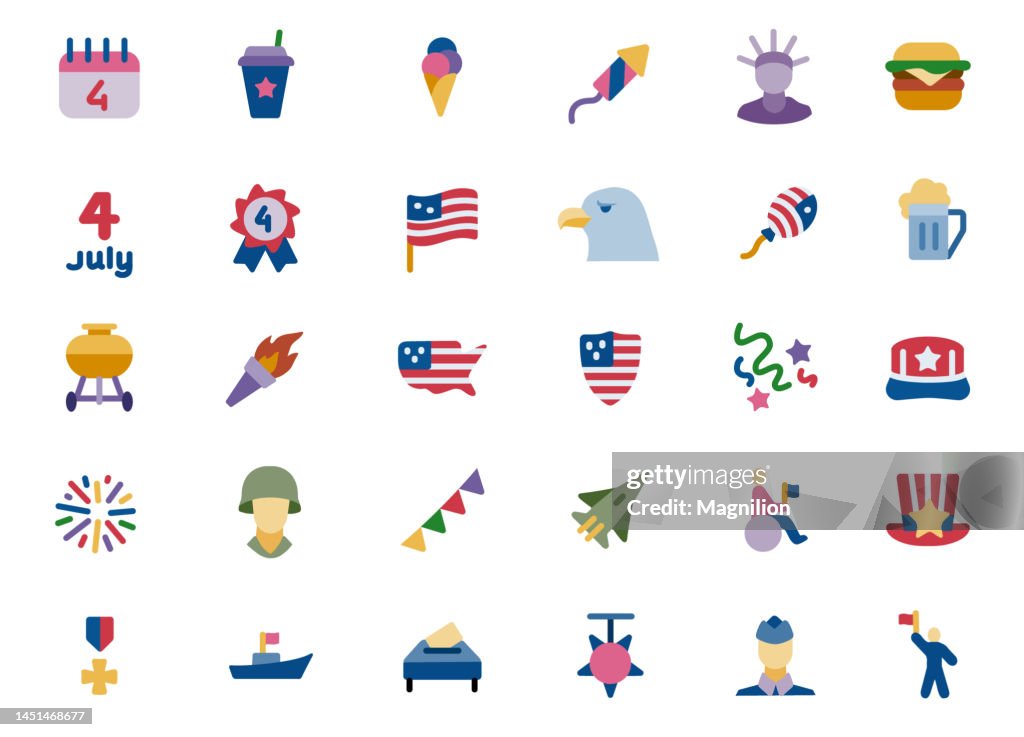 4th of July Independence Day Flat Icons Set